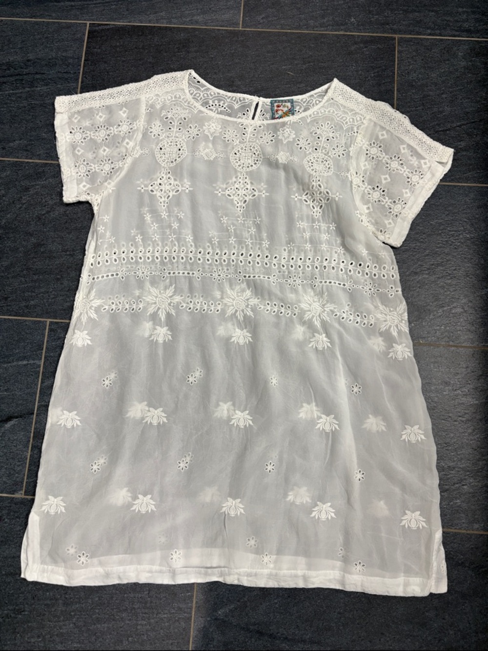 Johnny Was Sheer White Stormi Eyelet Embroidered Tunic/dress